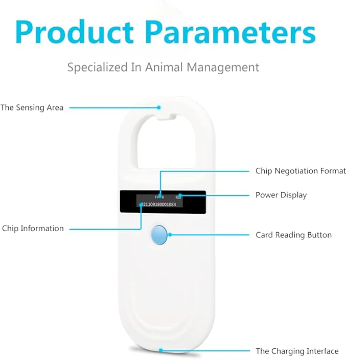 Watris Veiyi Dog Microchip Reader, Pet Microchip Scanner with OLED Display Screen, Pet Chip ID Scanner Supports FDX-B (ISO11784/11785) and EMID Microchips, for Animal Management