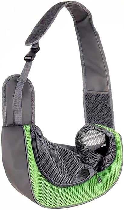 Pet Dog Sling Carrier,Cat and Dog Travel Portable Diagonal Straddle Shoulder Bag,Breathable mesh pet Sling Shoulder Bag,with Adjustable Non-Slip Shoulder Strap Below 10lb for Small Dogs Cats (Green)