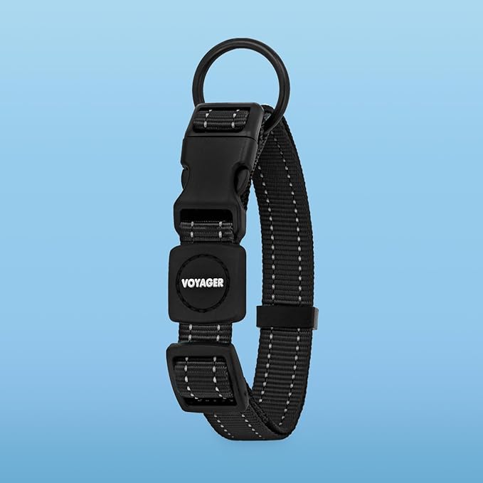 Voyager Reflective Dog Leash Collar Set with Neoprene Handle Supports Small, Medium, and Large Breed Puppies, Cute and Heavy Duty for Walking, Running, and Training - Black, S