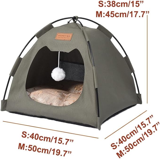 Cute Cat Teepee Cave, Cat Tent Foldable Indoor Outdoor with Thick Mat,Puppy Bed Tent,Bunny Pet Tent Teepee,Portable Dog House Teepee Tent, Cat Bed,Dog Bed Tent,Puppy Bunny,Pet Tent Teepee (O, M)