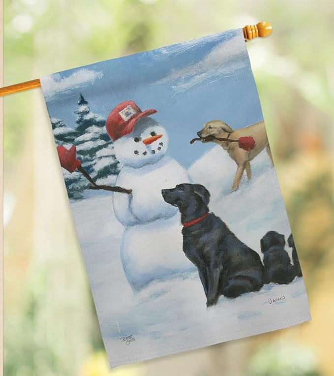 Breeze Decor Snow Pals House Flag 2 pcs Pack Dog Puppy Spoiled Paw Canine Fur Pet Nature Farm Animal Creature Decoration Banner Small Garden Yard Gift Double-Sided, Made in USA