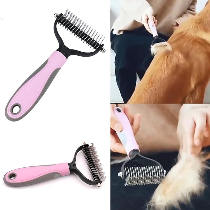 7 PCS Dog Grooming Kits,Pet Shedding Brush,Pet Self-Cleaning Brush with Pet Nail Clipper, Flea Comb and Shampoo Bath Brush