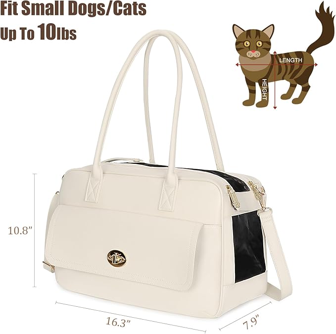 Fashion Pet Carrier Dog Purse Carrier Soft-Sided Carriers for Puppy, Stylish Leather Handbag Travel Pet Bag for Small Dogs Cats, TSA Airline Approved