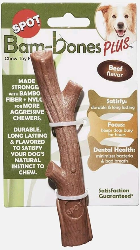 SPOT Bambones Bamboo Plus Bamboo Stick 2 Pack Bundle – Easy Grip Durable Dog Chew Toy for Aggressive Chewers & Puppies –A Non Splintering Alternative to Real Wood - Medium