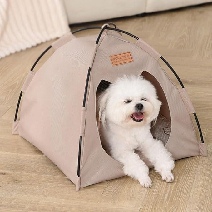 Cute Cat Teepee Cave, Cat Tent Foldable Indoor Outdoor with Thick Mat,Puppy Bed Tent,Bunny Pet Tent Teepee,Portable Dog House Teepee Tent, Cat Bed,Dog Bed Tent,Puppy Bunny,Pet Tent Teepee (O, M)