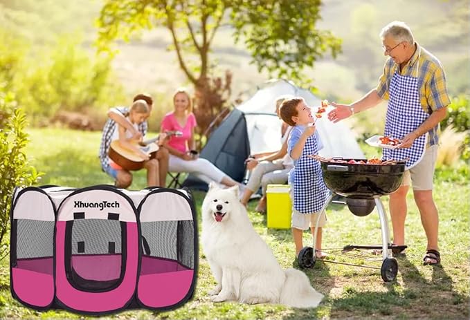 Foldable Pet Dog Playpen, Pop Up Portable Cat Playpen, Indoor/Outdoor for Kitten Puppy Play Pen, Cats Crate Tent with Carrying Bag, 600D Oxford (Rose + Beige, Medium (31.5"x31.5"x23"), 8)