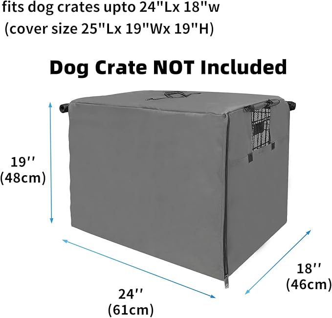 Small Dog Crate Cover, 24 Inch Kennel Cover for Wire Cage with 1-3 Doors, Indoor Waterproof 600D Oxford Fabric Gray