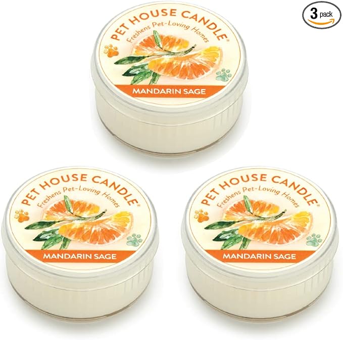 One Fur All Pet House Mini Candle - Mandarin Sage 3 Pack - Pet Odor Eliminator Mini Candle - Natural Wax Candle - Mini Candle Set - Pet-Friendly Non-Toxic Scented Candle