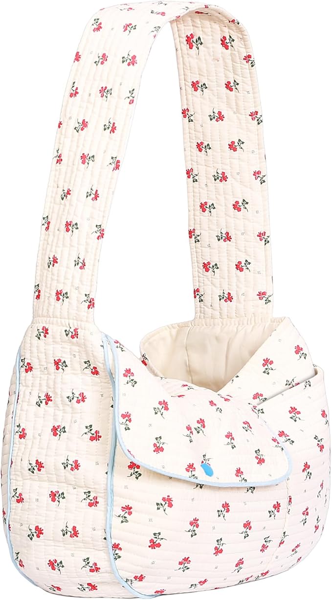 Flower Pet Sling Carrier for Small Dogs and Cats, Breathable Cotton Cats Carrier Purse,Floral Print Puppy Carrier Bag 3-10 Lbs, Hand Free Travel Chest Dog Purse, Gifts for Dog Mom Girls(White, Small