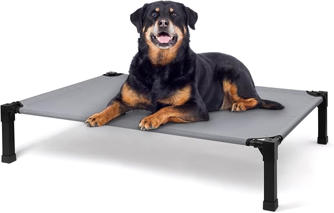 Cooling Elevated Dog Bed, Raised Dog Bed with Washable Breathable Mesh and Metal Frame, Portable Dog Cot Bed with No-Slip Feet for Outdoor and Indoor Use