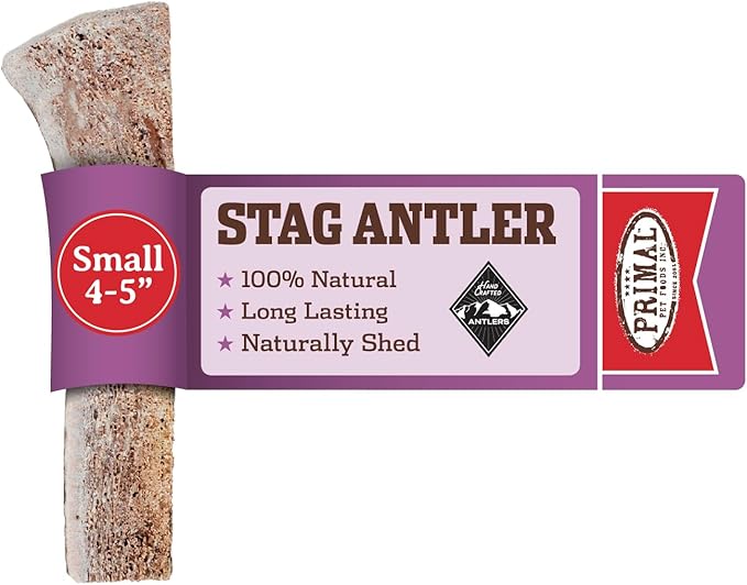 Primal Antlers for Dogs - Grade A Split Stag Antlers for Small Dogs up to 15 lb - Natural Dog Chews for Aggressive Chewers - Naturally Shed Antlers - Long Lasting Dog Bones - 1 ct