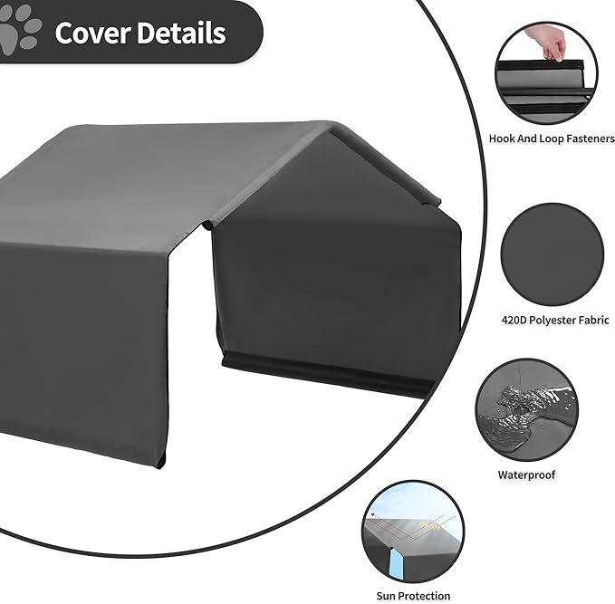 Outdoor Dog Sun Canopy Replacement Deep Grey Tent Tarpaulin 4'x4'x3', Not Included Metal Frame, Only Canopy Cover Roof