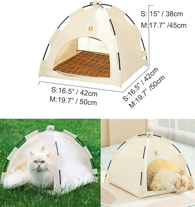 Cute Cat Teepee Cave, Cat Tent Foldable Indoor Outdoor with Thick Mat,Puppy Bed Tent,Bunny Pet Tent Teepee,Portable Dog House Teepee Tent, Cat Bed,Dog Bed Tent,Puppy Bunny,Pet Tent Teepee (B, S)