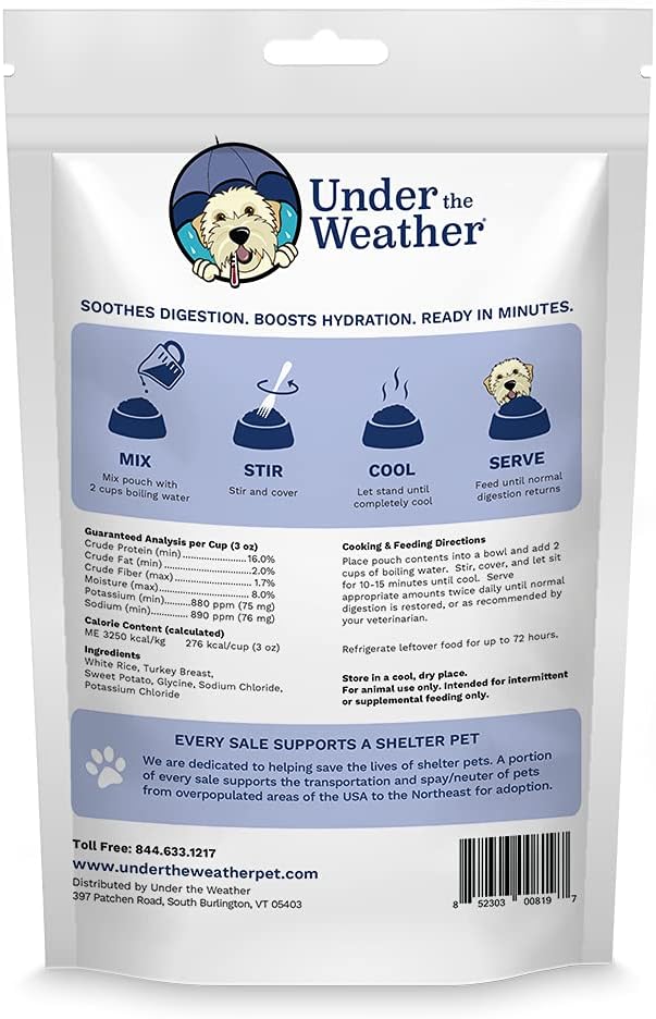 Under the Weather Bland Diet for Dogs | Easy to Digest for Sick Dogs |Always Be Ready| Contains Electrolytes - All Natural Freeze Dried 100% Human Grade Meats| 1 Pack- Rice Turkey & Sweet Potato - 6oz