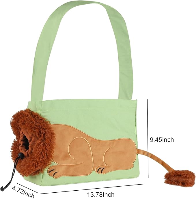 Dog Carrier Sling Lion-Shaped Pet Canvas Bag Cat Shoulder Bag Pet Body Holder for Daily Use Walking Travel Outdoor, Light Green S