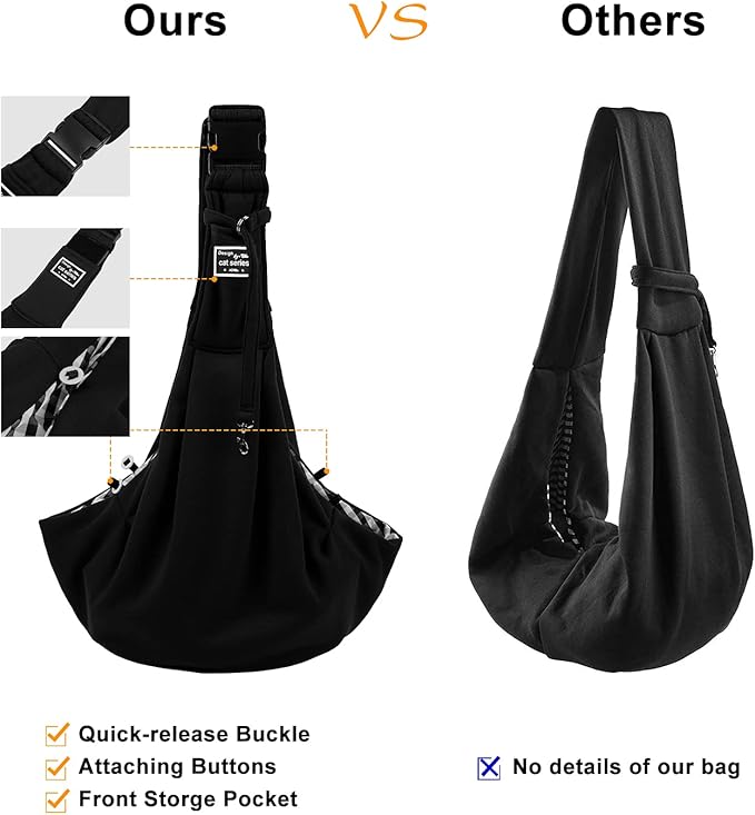 Surblue Dog Sling Carrier Bag with Hands Free Reversible Belts,Safe Comfortable Adjustable Crossbody Shoulder Outdoor Travel Pet Tote Suitable for Small Pet Cat Puppy up to 12 lb (New) (Buckle Black)