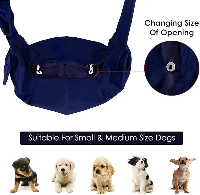 Lukovee Pet Sling, Hand Free Dog Sling Carrier Adjustable Padded Strap Tote Bag Breathable Cotton Shoulder Bag Front Pocket Safety Belt Carrying Small Dog Cat Puppy Machine Washable (DBL, M)