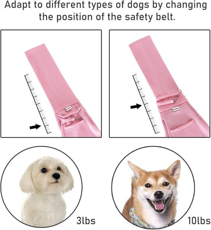 FDJASGY Small Pet Sling Carrier-Hands Free Reversible Pet Papoose Bag Tote Bag with a Pocket Safety Belt Dog Cat for Outdoor Travel Pink
