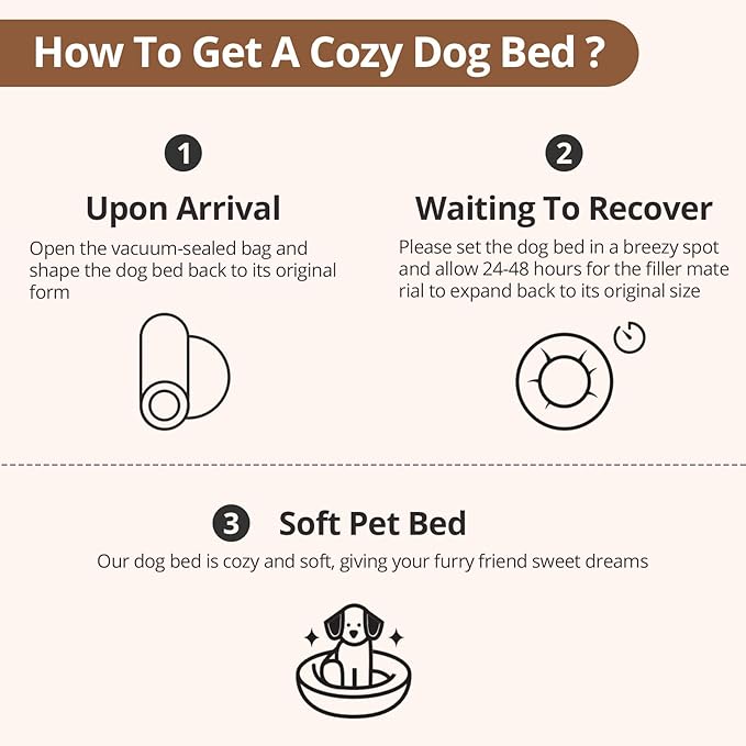 JOLLYVOGUE Dog Bed Cat Bed, Anti-Anxiety Small Dog Bed, Calming Donut Dog Bed for Puppy Bed, Fluffy Dog Beds for Small Medium Dogs, Washable Round Puppy Bed for Indoor Pet (24"/Smoke Brown