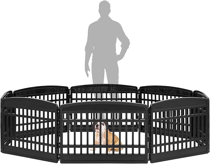 IRIS USA 24" 8-Panel Puppy Playpen, 83.5 x 83.5 x 23.63, Dog Playpen, Dog Play Pen Indoors, Pet Fence, Small Pets, Black