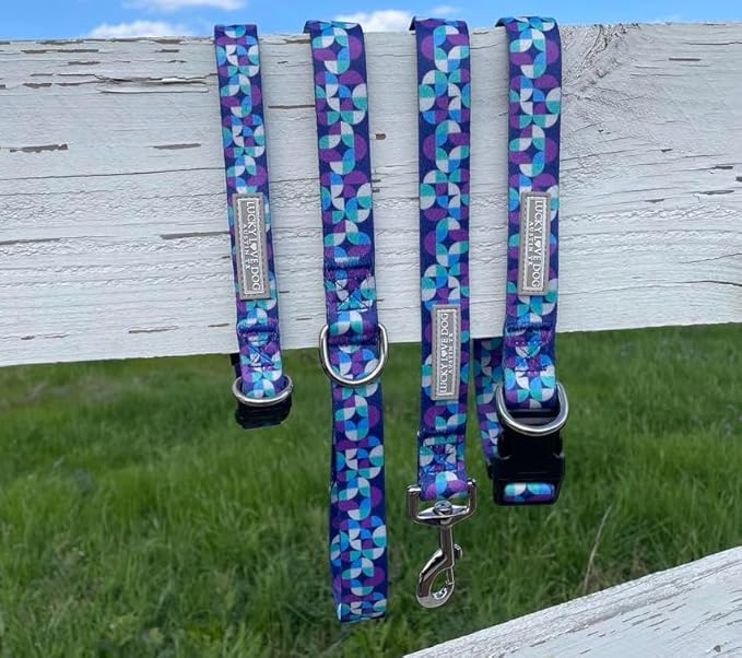 Lucky Love Dog Patterned Dog Collar & Leash - Adjustable, Durable, Soft Webbing, & Comfortable Dog Collar & Leash Set for Male and Female Dogs - in Jasper Pattern with Strong Buckle, Small Size