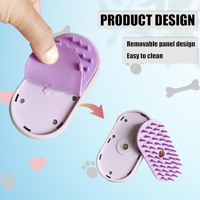 Steam Brush for Cats Dog Fur Misting Brush Rabbit Brush for Shedding Grooming with Charging Cable and Collapsible Handle ALD-002-P (Purple)