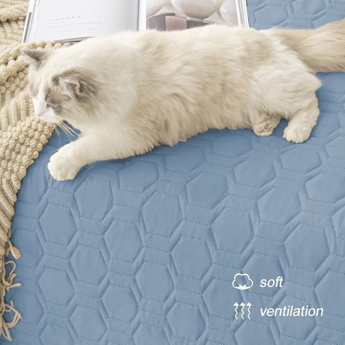 Waterproof and Anti-Slip Dog Bed Cover and Pet Blanket Sofa Pet Bed Mat ,car Incontinence Mattress Protectors Furniture Couch Cover for Most Cats Dogs, Pets(82x102-Stoneblue)