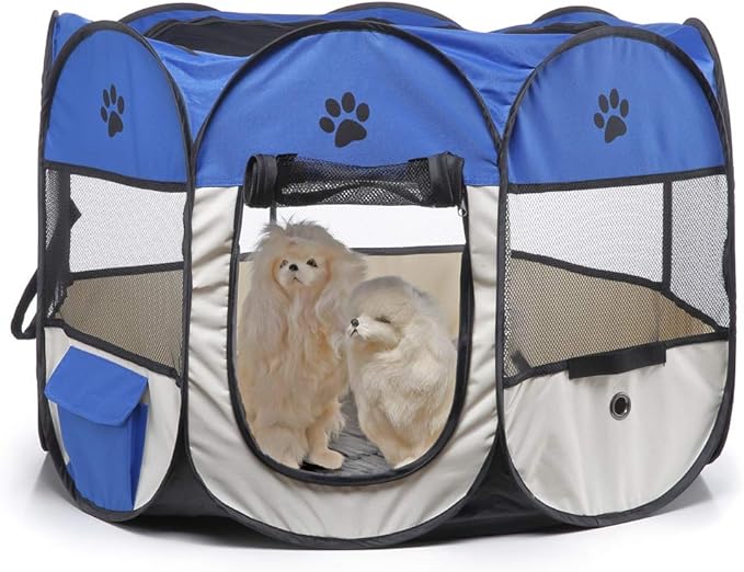 Portable Pet Playpen, 28.3" Foldable Dog Playpen for Dogie Kitten Rabbit, Exercise Playpen Tent Indoor/Outdoor Use (Blue)
