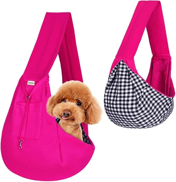 FDJASGY Small Pet Sling Carrier-Hands Free Reversible Pet Papoose Bag Tote Bag with a Pocket Safety Belt Dog Cat for Outdoor Travel Rose Red