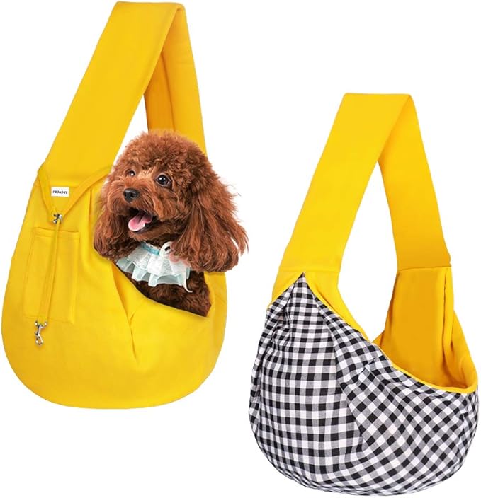 FDJASGY Small Pet Sling Carrier-Hands Free Reversible Pet Papoose Bag Tote Bag with a Pocket Safety Belt Dog Cat for Outdoor Travel Lemon Yellow