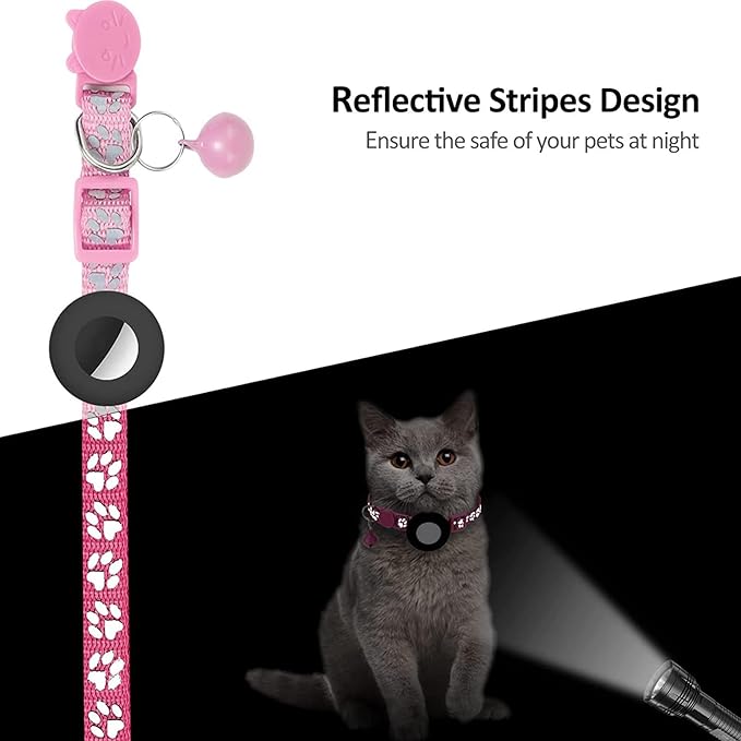 GPS Tracker for Cats, Mini GPS Pet Tracker with Collar, IPX8 Waterproof Cat Tracker Collar,No Monthly Fee,Work with Apple Find My(iOS Only),Smart Tracker for Pets(Pink)