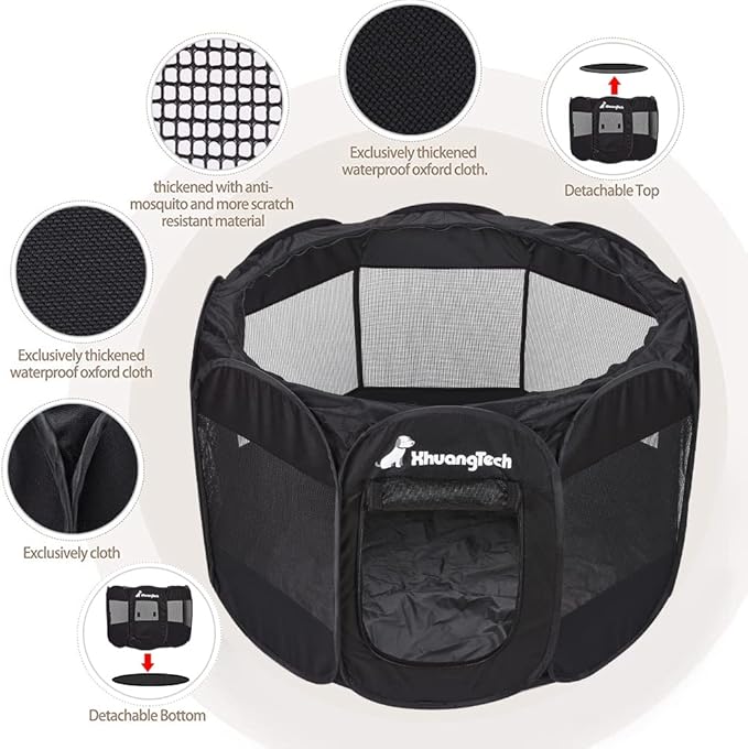 Foldable Pet Dog Playpen, Pop Up Portable Cat Playpen, Indoor/Outdoor for Kitten Puppy Play Pen, Cats Crate Tent with Carrying Bag, 600D Oxford (Black, Medium (31.5"x31.5"x23"), 8)
