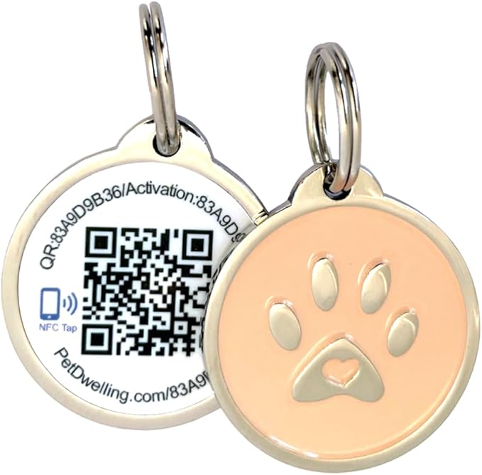 Premium NFC & QR Code Smart ID Tag for Dogs - Easy Scanning, Instant Profile Access, Real-Time Location Alerts(Southern Peach Paw)