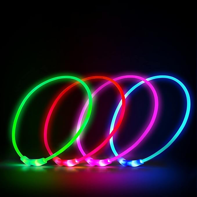 LED Dog Collar, Rechargeable Light Up Dog Collars,IP67 Waterproof Dog Lights for Night Walking,Adjustable, Reusable Safety Necklace for Small Medium Large Dogs (Pink)