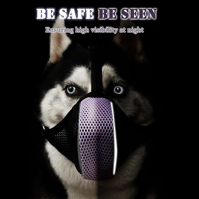 Mayerzon Dog Muzzle, Patented Mesh Soft Muzzle for Large Medium Small Dogs for Scavenging Grooming Biting Chewing, Breathable Reflective Doberman Husky Muzzle with Collar for Labrador Retriever Poodle