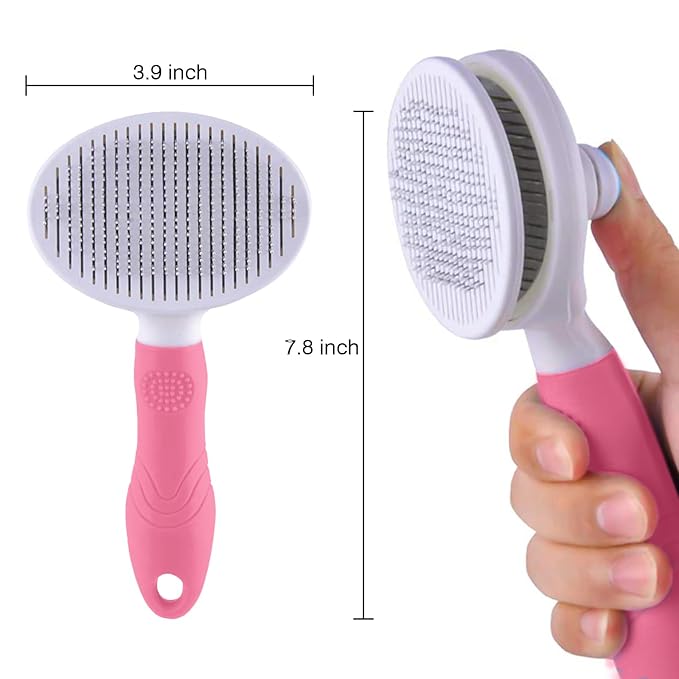 Dog Grooming Brush with Release Button Self Cleaning Slicker Brushes for Cats Dog Mats and Tangled Hair Grooming Comb Hair Brush Gently Removes Loose Undercoat Pink