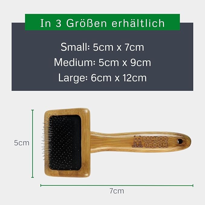 Alcott Bamboo Groom Slicker Brush with Stainless Steel Pins for Pets, Small,Black