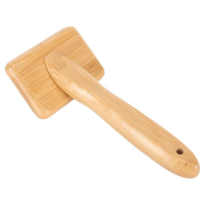 Macrame Slicker Comb with Hole Cushion Finely Polished Bamboo Cleaning Brush Sheepskin Wool Stainless Steel Pins Carding Rug Fur Brushes Long Prongs Pet (12x15.2x4.5cm /