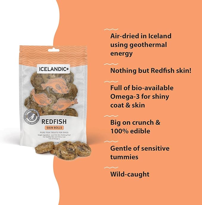 Icelandic+ Redfish Skin Rolls Dog Treat 3-oz Bag