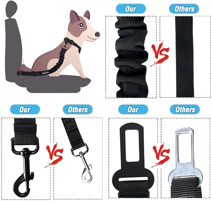 COOYOO Dog Seat Belt,3 Piece Set Retractable Dog Car Harness Adjustable Dog Seat Belt for Vehicle Nylon Pet Safety Seat Belts Heavy Duty & Elastic