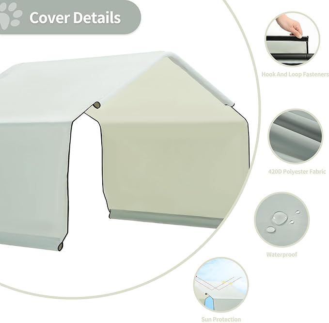 Outdoor Dog Sun Canopy Replacement Grey Tent Tarpaulin 4'x4'x3', Not Included Metal Frame, Only Canopy Cover Roof