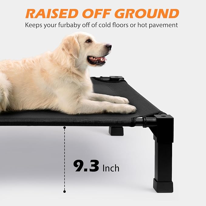 Cooling Elevated Dog Bed, Raised Dog Bed with Washable Breathable Mesh and Metal Frame, Portable Dog Cot Bed with No-Slip Feet for Outdoor and Indoor Use