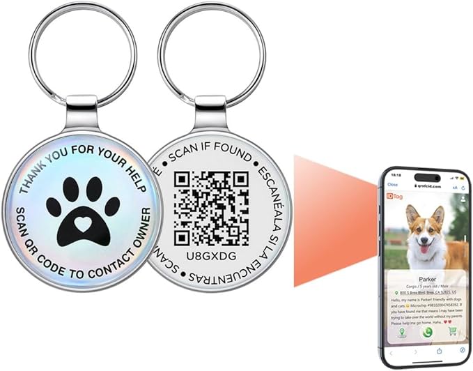 Dog Tags Personalized QR Code, Retro Brass Personalized Pet ID Tags Modifiable Pet Online Profile, Multiple Emergency Contact, Scan QR Code Send Pet GPS Location Email (Labrador Retriever-1)