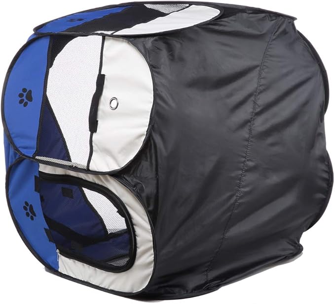 Portable Pet Playpen, 28.3" Foldable Dog Playpen for Dogie Kitten Rabbit, Exercise Playpen Tent Indoor/Outdoor Use (Blue)