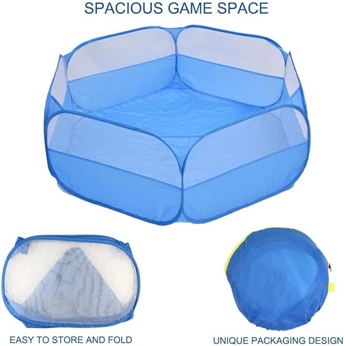 Small Animal Playpen,Portable Small Animal Cage Tent Breathable Pet Playpen Cage Tent Pop-Up Outdoor&Indoor Exercise Fence for Hamster Guinea Pig Rabbit Puppy Hedgehog (Blue no Cover)