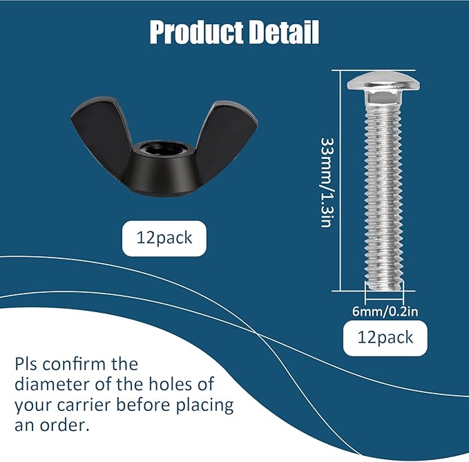 M6 Pet Carrier Fasteners Kennel Replacement Bolts for Plastic Cat Crate and Dog Crate Dog Kennel Accessories Cat Cage Carrier Parts(12 Set)