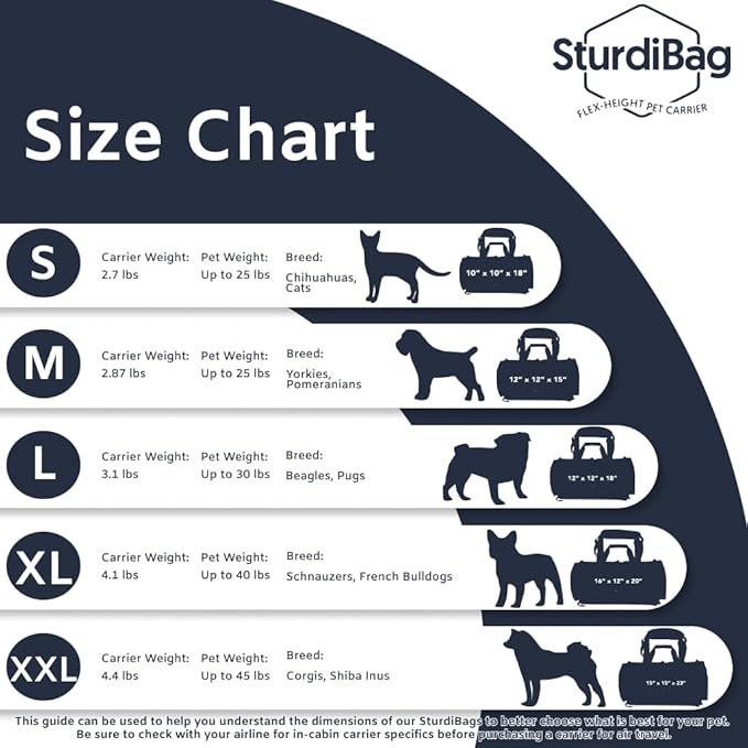 SturdiBag XL Pet Travel Carrier: Flexible Height for Cat and Dog Soft Sided with Safety Clips and Seatbelt Straps | Black, 20" x 16" x 12" (PN: SB3-PRO-BL)