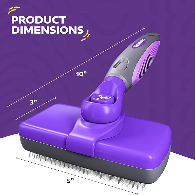 Hertzko Self Cleaning Slicker Brush for Dogs and Cats - Pet Hair Brush for Shedding Long and Short Hair - Grooming Brush with Easy Clean Retractable Bristles - Cat and Dog Grooming Tool - Purple
