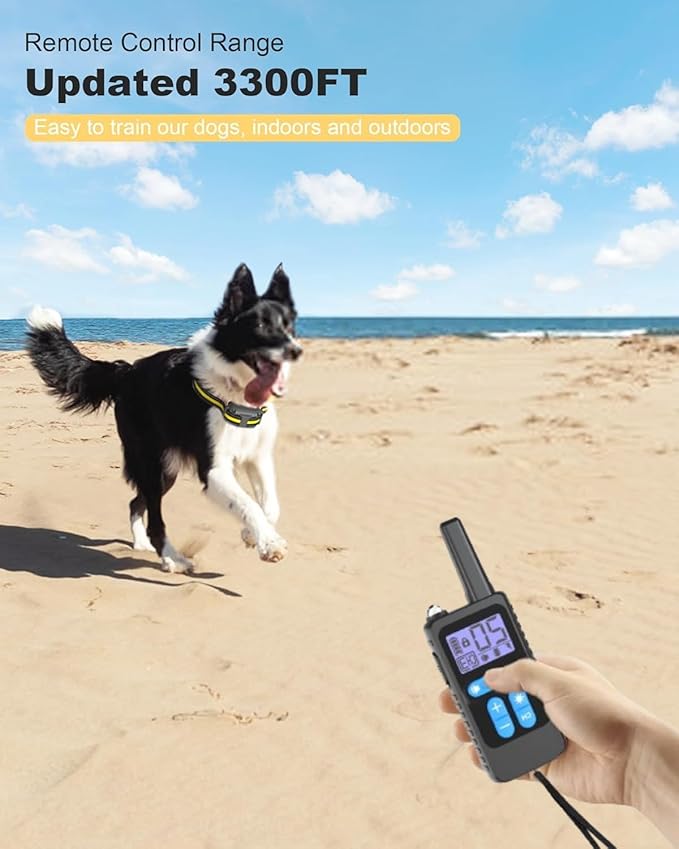 Dog Shock Collar ,3300Ft Dog Training Collar with Remote, IPX7 Waterproof Rechargeable Collar,Light, Beep, Vibration, Safe Shock for 8-120lbs Small Medium Large Dogs