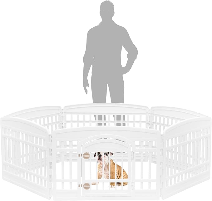 IRIS USA 24" 6-Panel Dog Playpen with Door, 61 x 61 x 24, Puppy Playpen, Dog Play Pen Indoors, Pet Fence, Small/Medium Pets, White